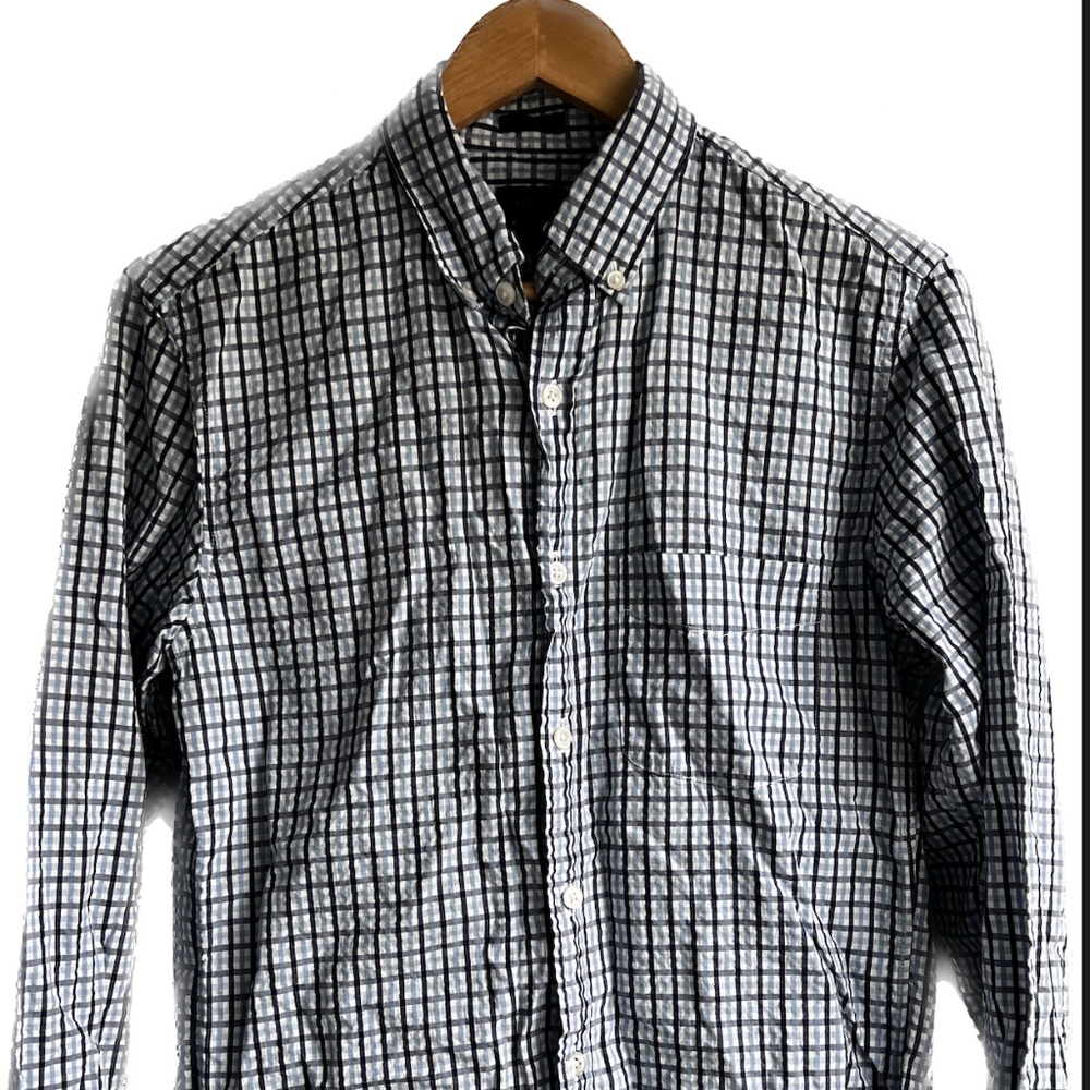 J. Crew Mens Small Blue Gingham Textured Button Down Shirt